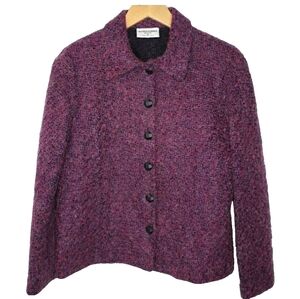 Alfred Dunner Cardigan Size 6P Purple Boucle Knit Buttons Granny Office USA Made
